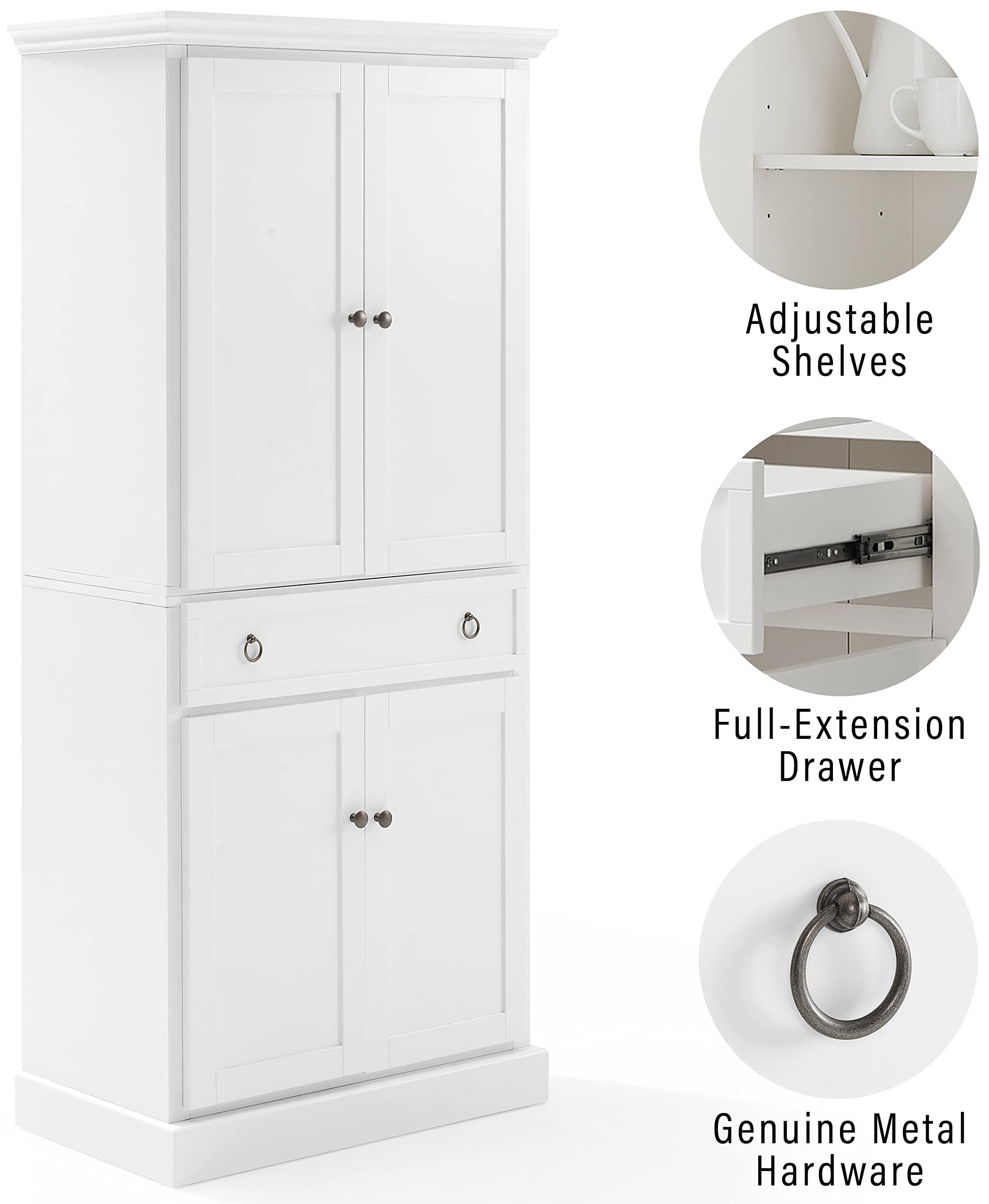 Adjustable Shelves  
Full-Extension Drawer  
Genuine Metal Hardware