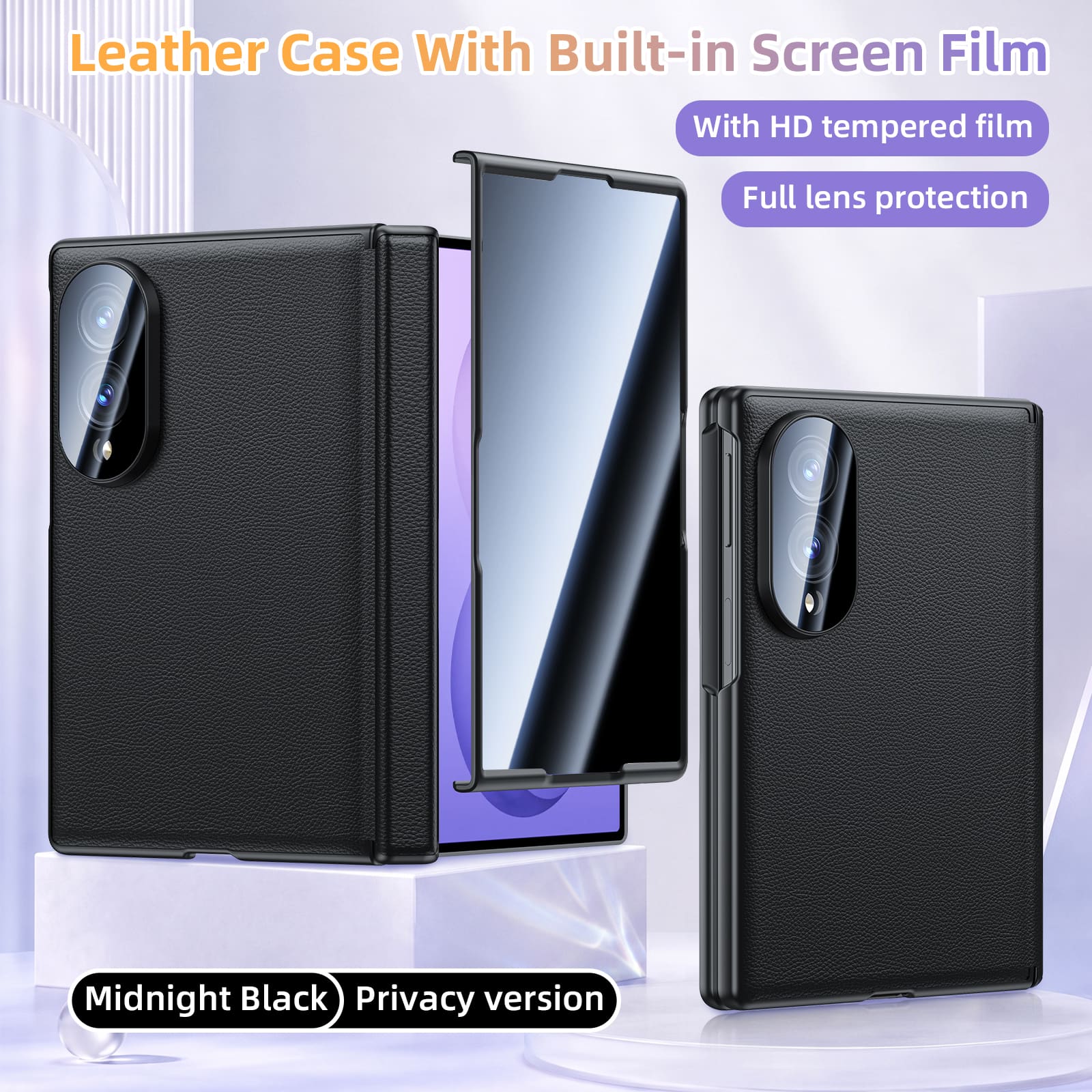 Dteck - Shockproof Leather Texture Hinge Cover For Samsung Galaxy Z Fold8 Case Built-in Screen Protector + Lens Film - Black(Privacy Film) price history on PriceWatchPro