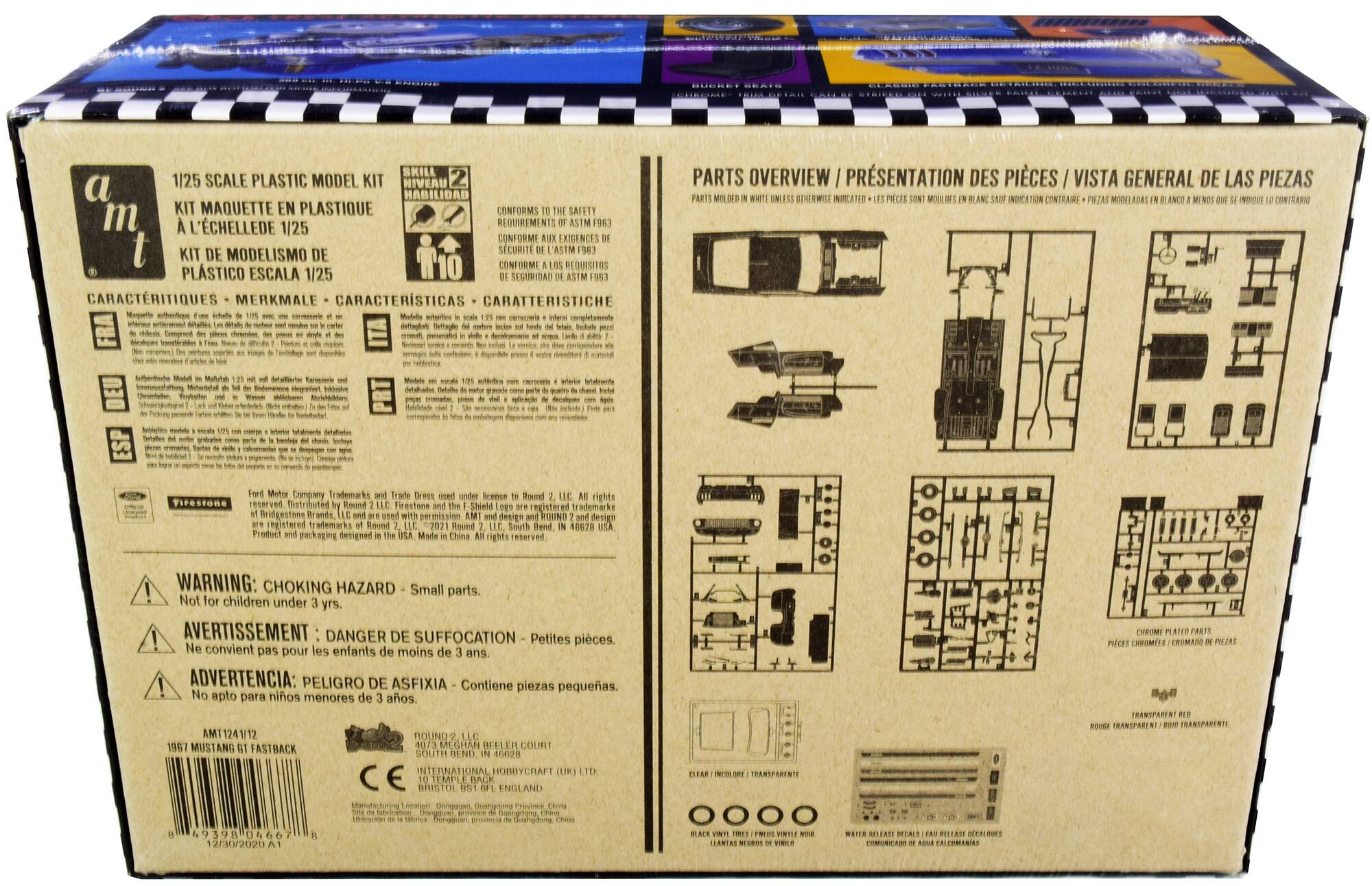 1/25 SCALE PLASTIC MODEL KIT  
NIVEAU 2 a HABILIDAD KIT MAQUETTE EN PLASTIQUE  
CONFORMS SAFETY REQUIREMENTS ASTM F963  
CONFORME AUX EXIGENCES DE L'ASTM F963  
CONFORME A LOS REQUISITOS DE SEGURIDAD ASTM F963  
CARACTERISTIQUES - MERKMALE - CARACTERISTICAS  

PARTS OVERVIEW / PRÉSENTATION DES PIÈCES / VISTA GENERAL DE LAS PIEZAS  
PARTS MOULÉS EN BLANC SAUF INDICATION CONTRAIRE / PIEZAS MOLDEADAS EN BLANCO MENOS AQUELLAS QUE SE INDICA LO CONTRARIO  

WARNING: CHOKING HAZARD - Small parts. Not for children under 3 yrs.  
AVERTISSEMENT: DANGER DE SUFFOCATION - Petites pièces. Ne convient pas pour les enfants de moins de 3 ans.  
ADVERTENCIA: PEIGRO DE ASFIXIA - Contiene piezas pequeñas. No apto para niños menores de 3 años.  

AMT