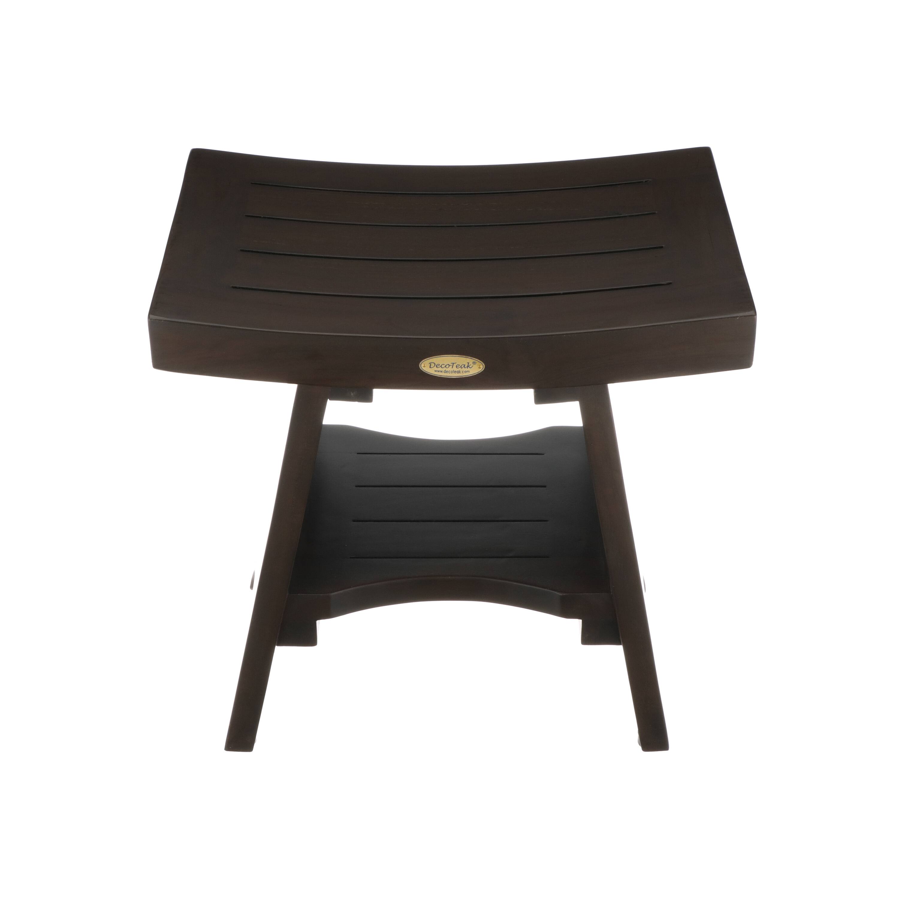 Back. DecoTeak - DecoTeak® Serenity® 18" Teak Wood Shower Bench with Shelf in Woodland Brown Finish - Woodland Brown.