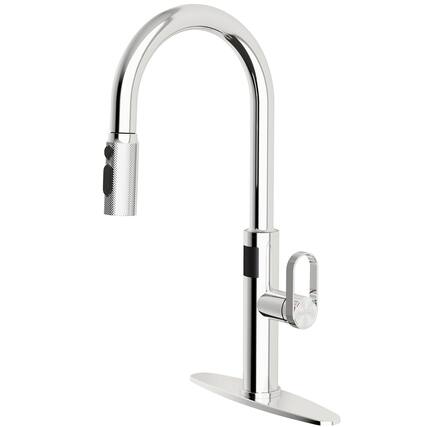 Front. ENZE - Touchless Kitchen Faucet with Pull-Down Sprayer Fahrenheit Temperature Display 3 Spray Modes 360° Modern Faucet - Nickel.