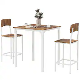Homcom - Piece Pub Table and Chairs, Small Kitchen Table and Chairs, Square Dining Table with 2 Stools - Walnut and White