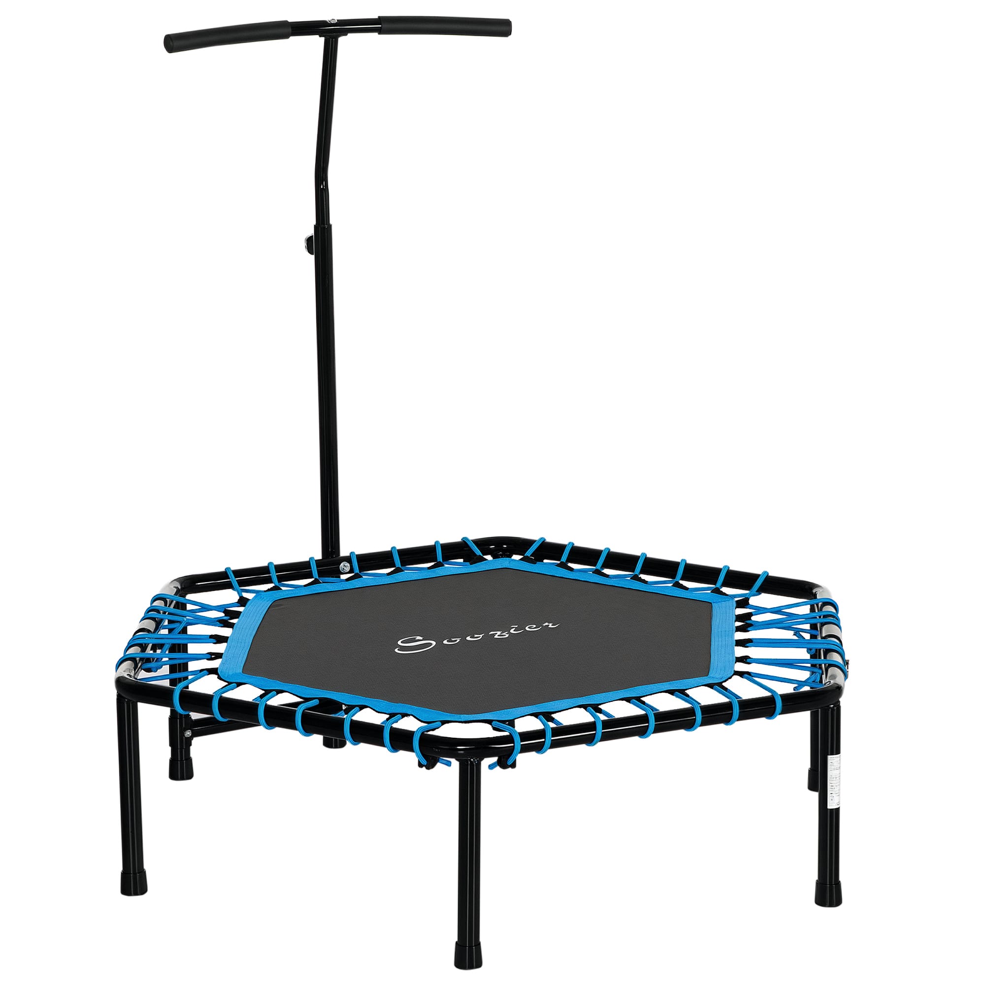 Soozier - 48" Adult Hexagon Rebounder Trampoline Fitness Bungee Jumping Cardio Trainer Outdoor Bouncer Jumper Adjustable Bar - Blue and Black