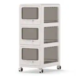 Gymax - 3-Tier Plastic Drawer Storage Organizer w/3 Drawers & Lockable Wheels for Home - White