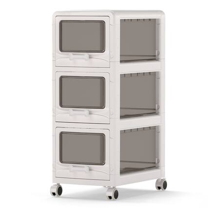 Front. Gymax - Gymax 3-Tier Plastic Drawer Storage Organizer w/3 Drawers & Lockable Wheels for Home - White.