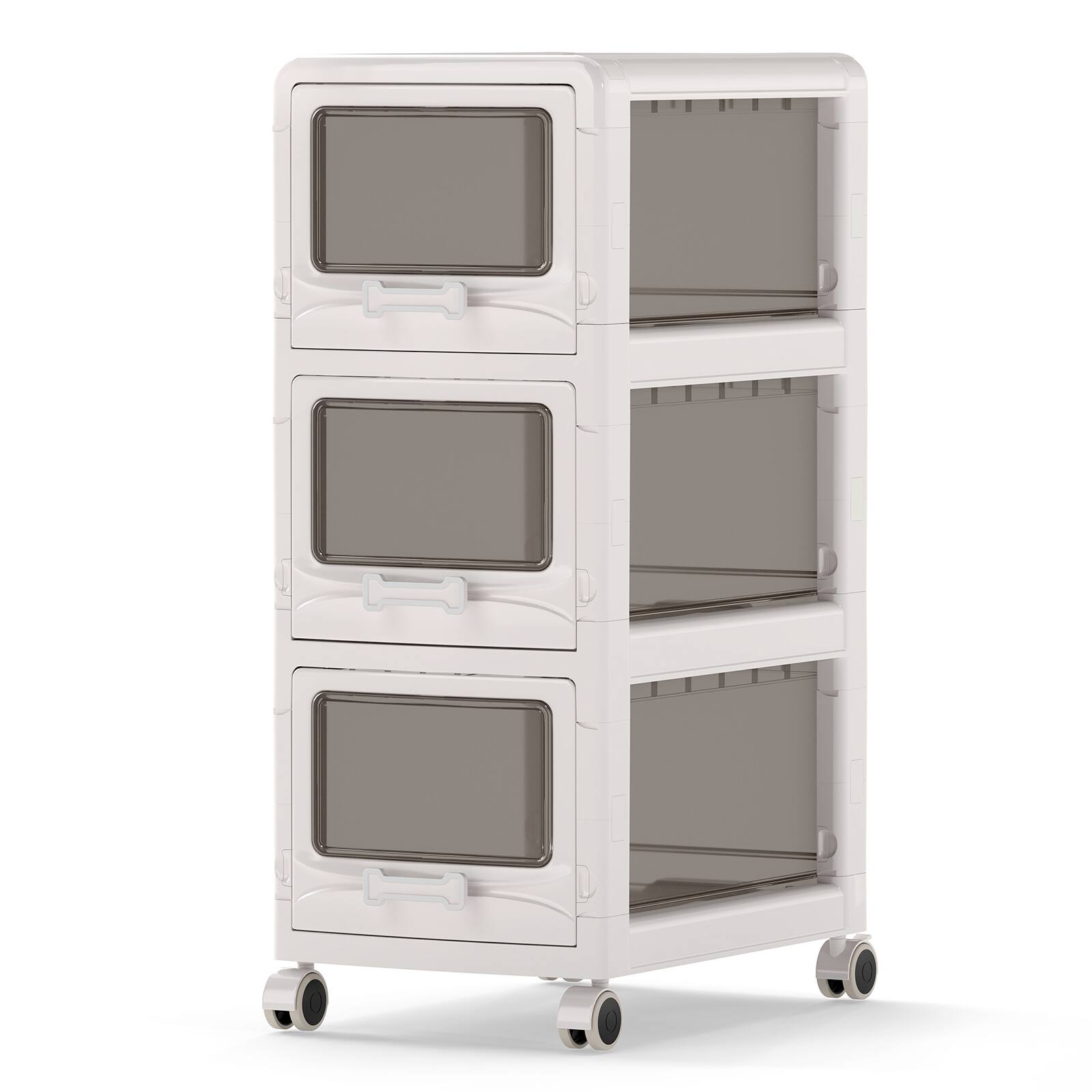 Front. Gymax - Gymax 3-Tier Plastic Drawer Storage Organizer w/3 Drawers & Lockable Wheels for Home - White.