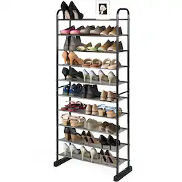 Ecooso - 10-Tier Shoe Storage Shelves Freestanding Metal Organizer for Large Capacity - Black