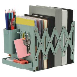 Unique Bargains - Adjustable Book Ends, 7.5" Tall Heavy Duty Metal Adjustable Bookends, with Removable Pen Holder Tray and 3 Hook-up - Green