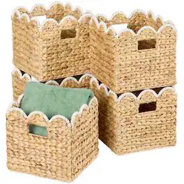 Best Choice Products - Scalloped 10.5 x 10.5in Hyacinth Storage Basket Set of 5 - Natural with White Trim