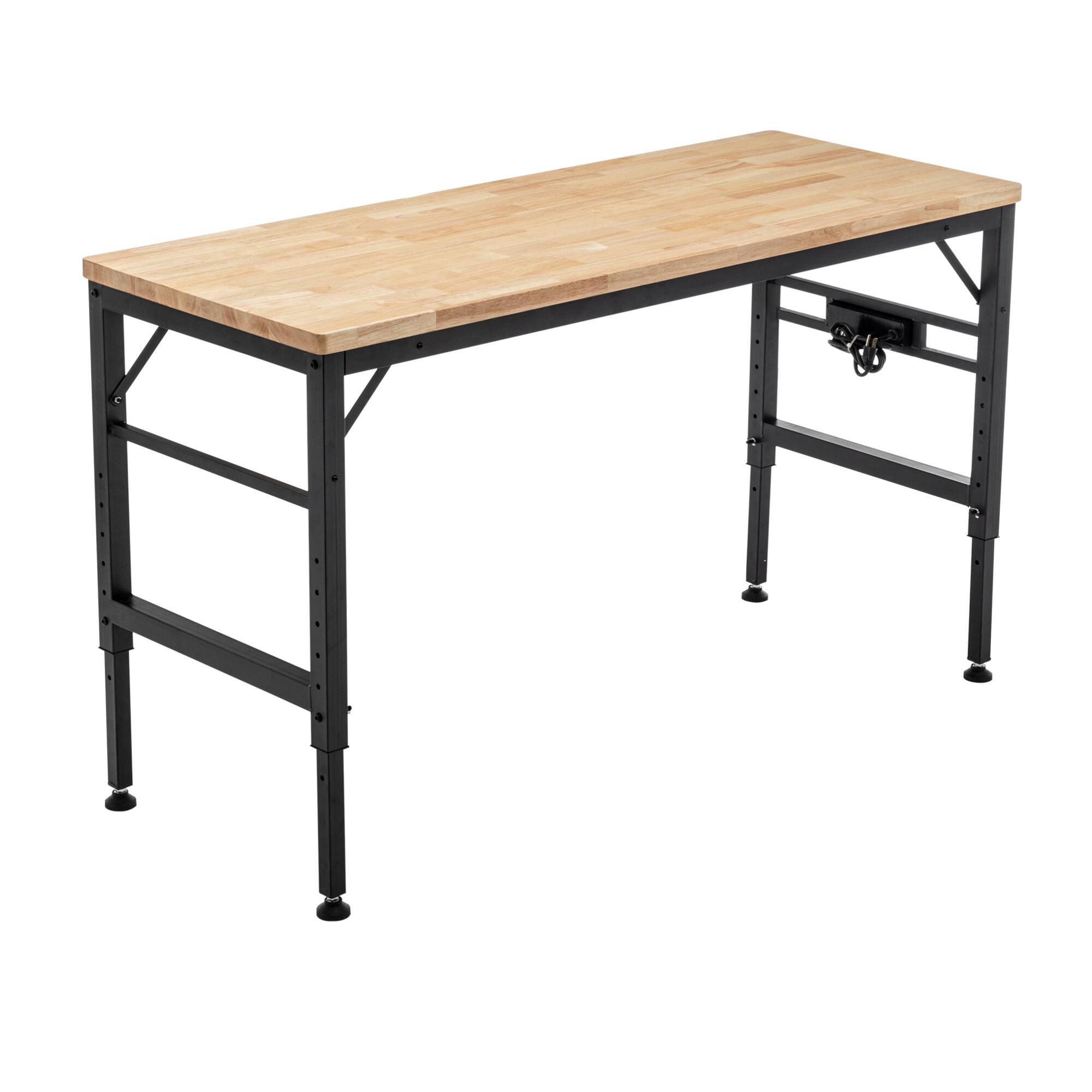 Alt View 7. GOODSILO - 60-Inch Adjustable Height Heavy Duty Workbench with Power Outlets and Solid Wood Top - Black.