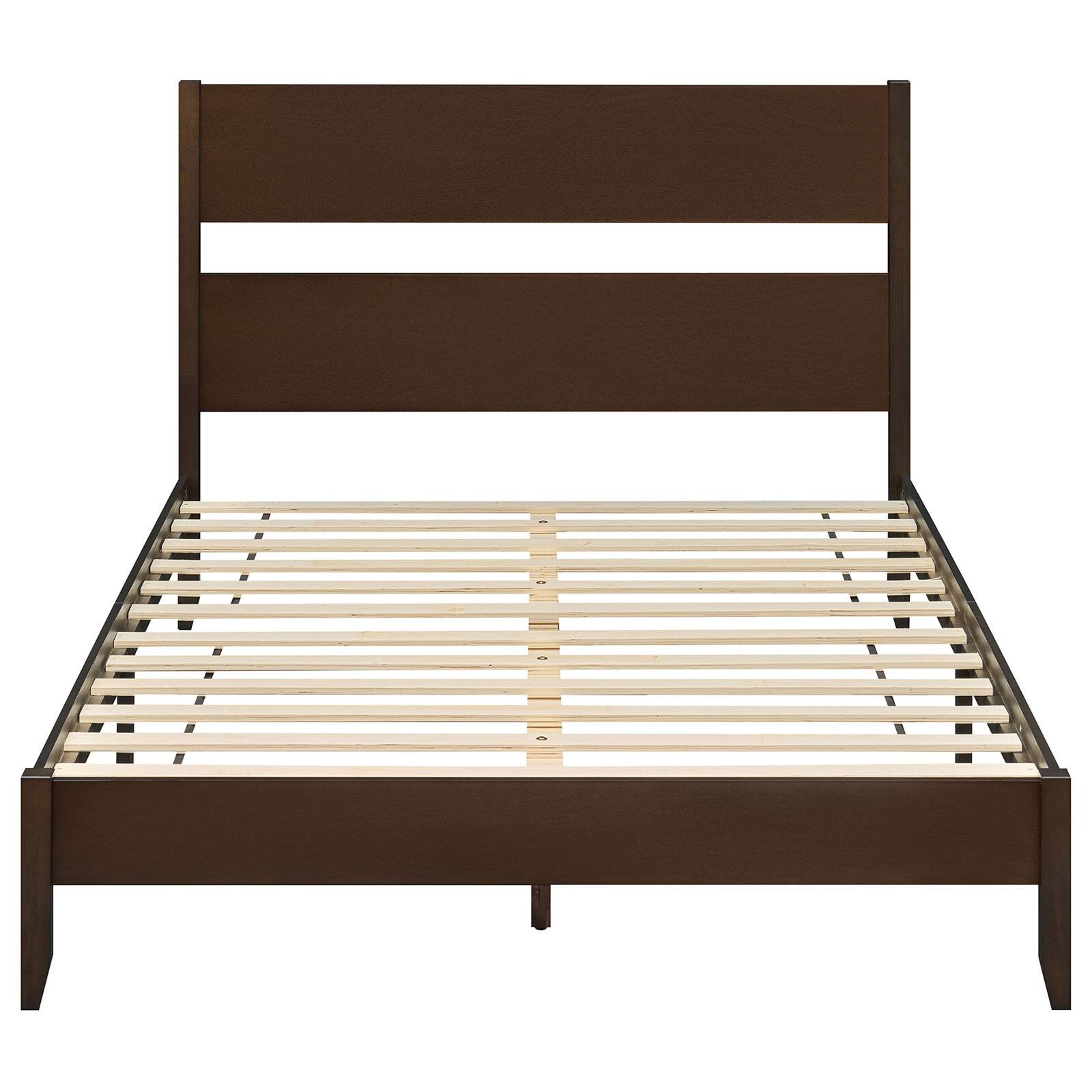 Alt View 1. Costway - Costway Queen Bed Frame with Headboard, Solid Wood Legs, 12 Slats, No Box Spring Needed - Dark Walnut.