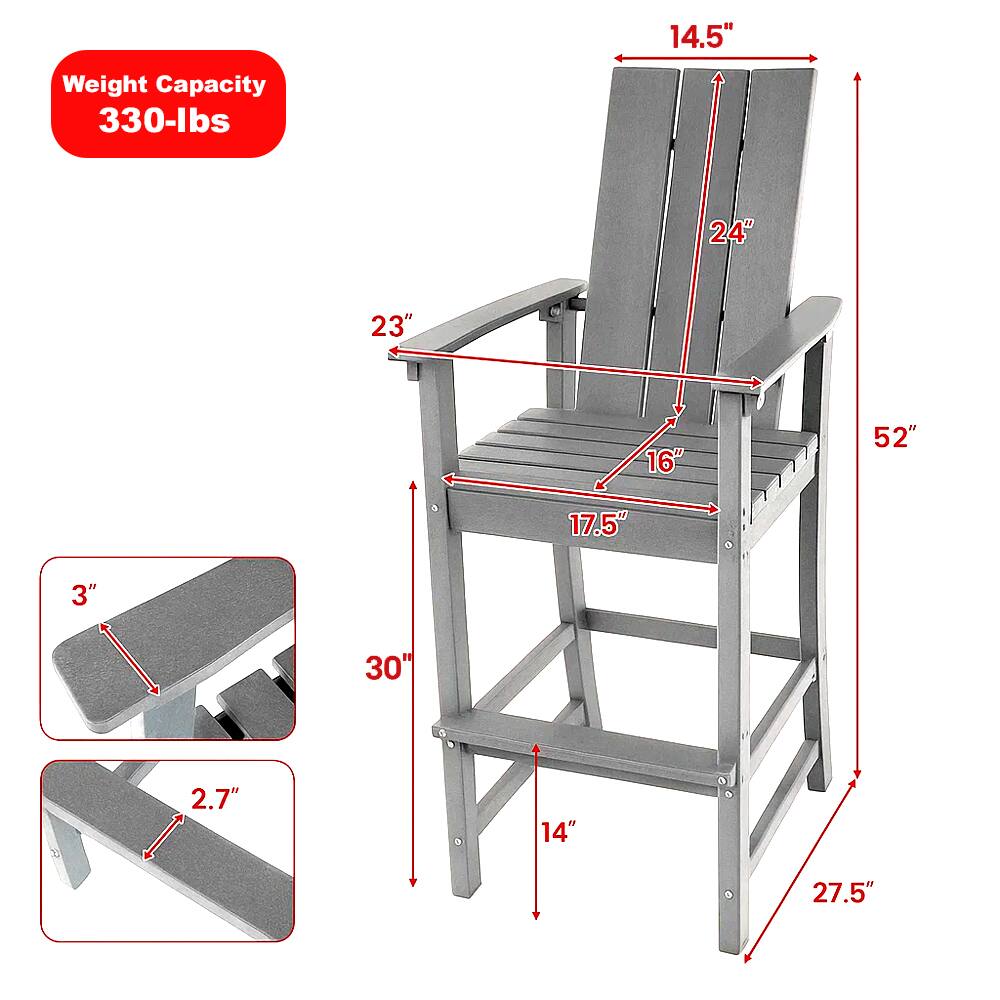 Left. Hivvago - Outdoor High Adirondack Bar Chair with Backrest for Patio or Backyard - Gray.