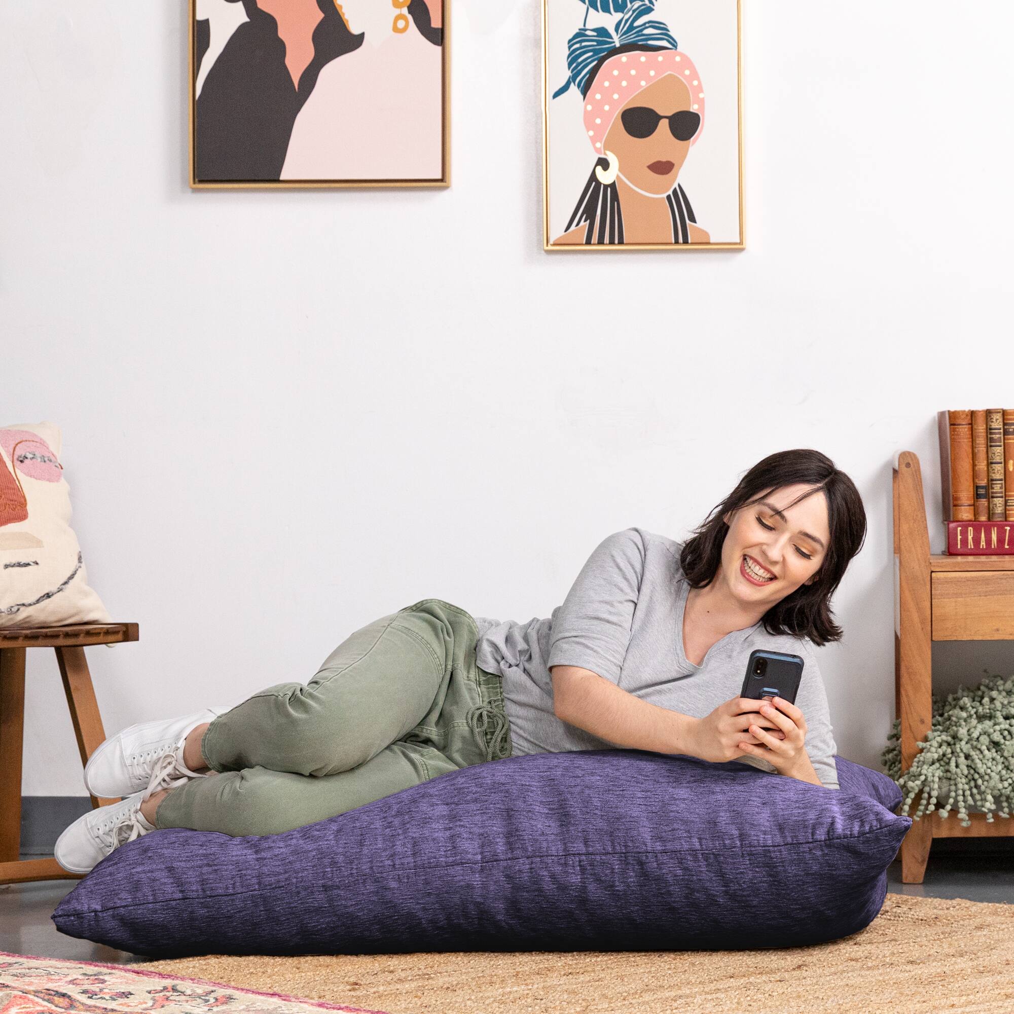 Back. Jaxx - Jaxx Pillow Saxx 3.5 Foot Giant Décor Floor Pillow, Premium Chenille Cover, Plum - Plum.