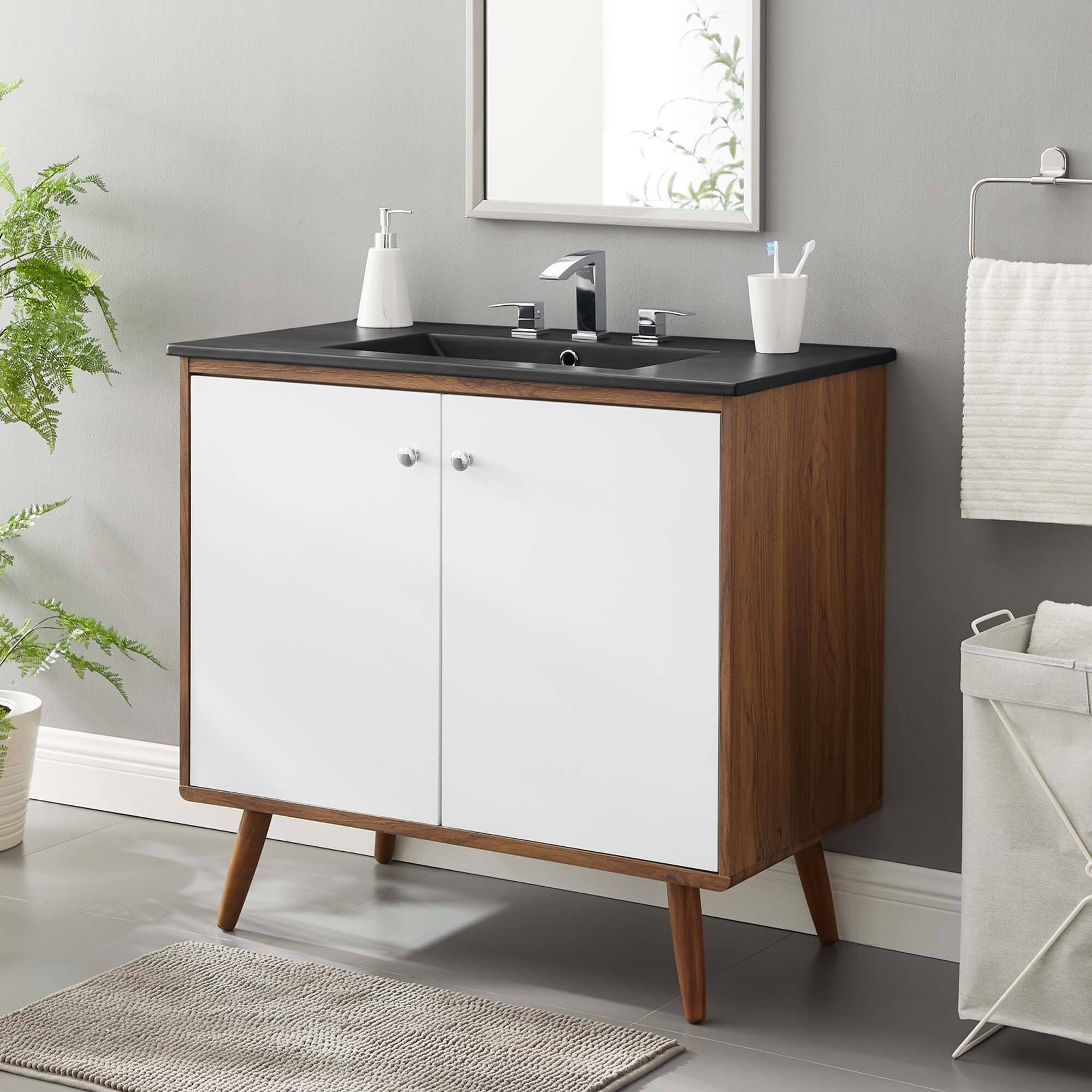 Left. Modway - Transmit Bathroom Vanity Basin Included - Walnut Black.