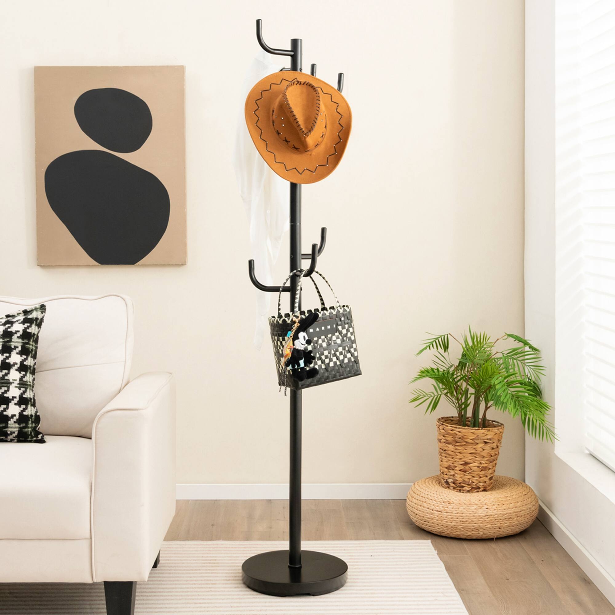 Alt View 5. Costway - Costway Metal Coat Rack Hat Hanger Hooks Hall Entryway For Jacket Umbrella Tree Stand - Black.