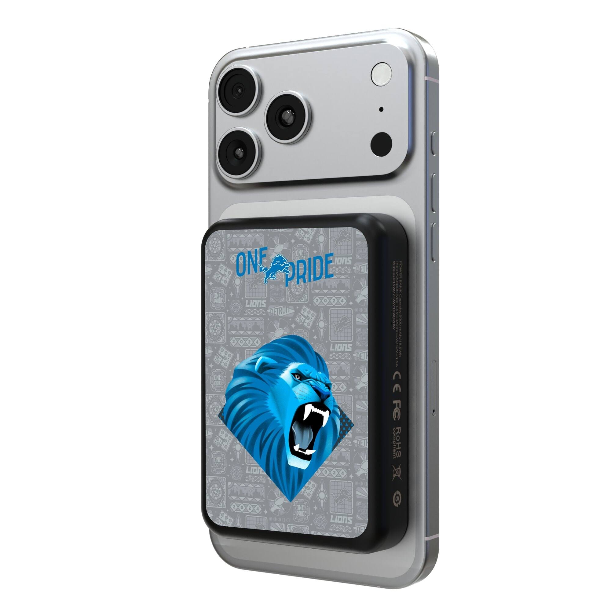 Keyscaper - Detroit Lions 5000mAh Wireless Magnetic Power Bank - Black