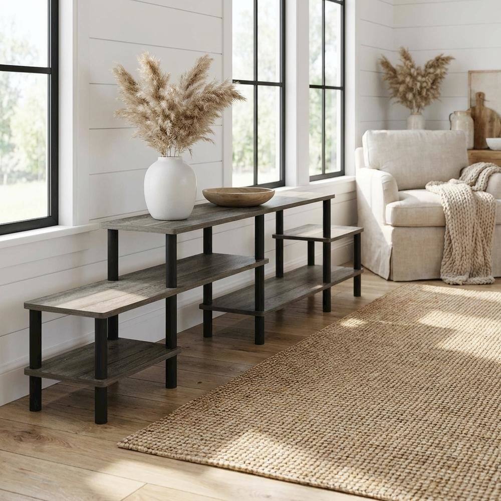 Alt View 1. FurniFact - Wooden TV stand for 80 inch TVs with modern design and sturdy build - Gray Black.