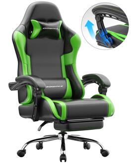 Dowinx - Ergonomic gaming chair with adjustable armrests, height adjustment, and footrest;suitable for home & office use - Black&Green