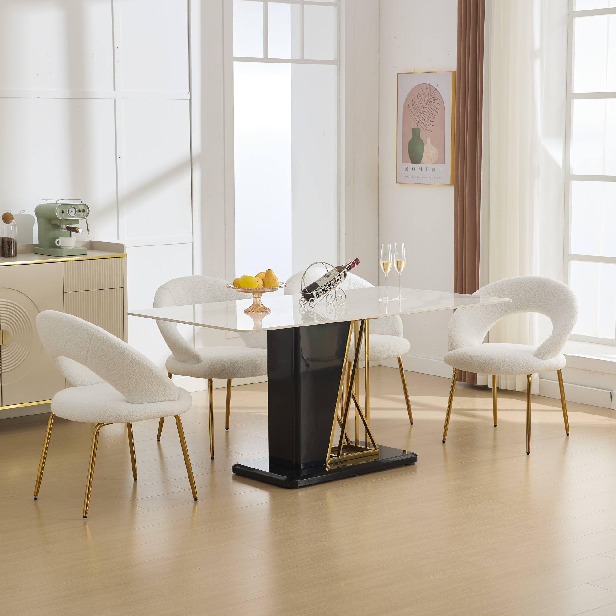 Alt View 6. GOODSILO - Luxury Velvet Dining Chair with Curved Backrest and Elegant Metal Legs for Modern Kitchen or Dining Room - White.