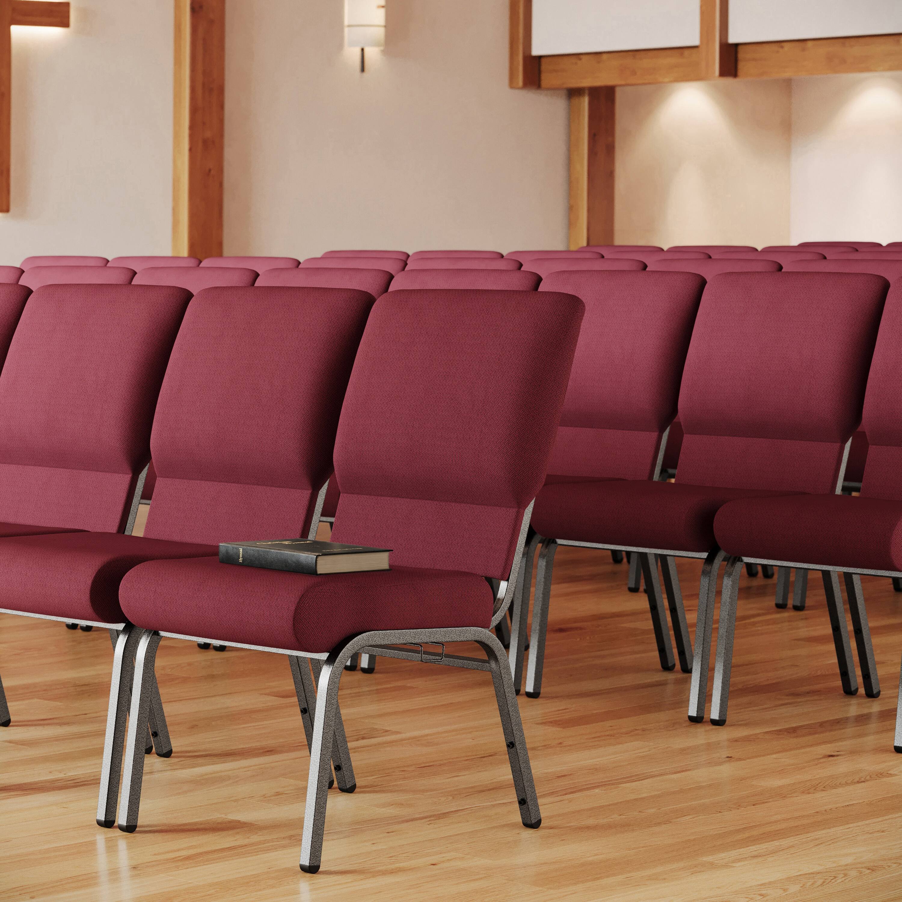Alt View 1. Emma + Oliver - Church Chair 20.5 in. Wide - Maroon Fabric/Silver Vein Frame.