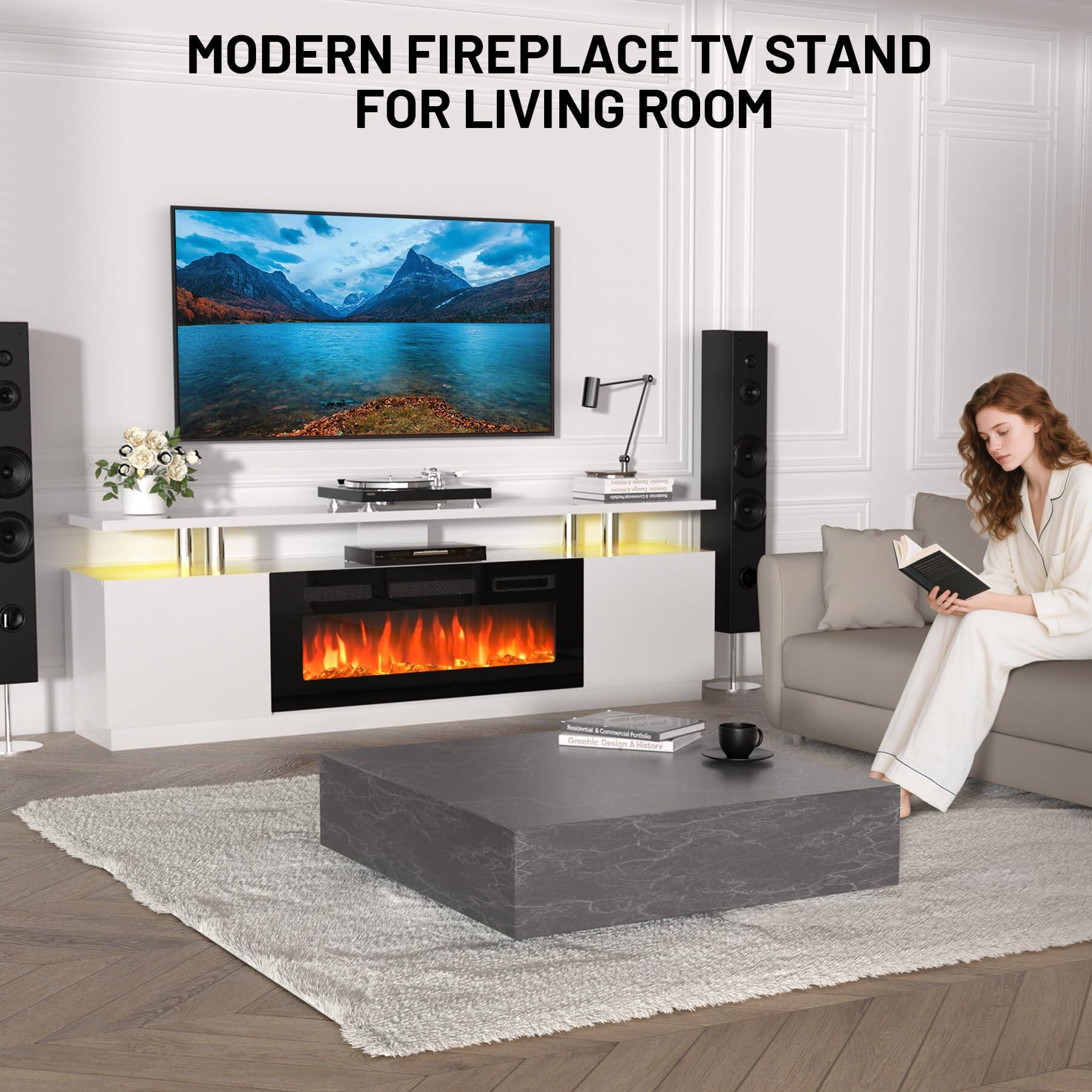 MODERN FIREPLACE TV STAND FOR LIVING ROOM