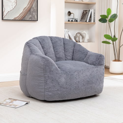 Trinkets Crazed - Bean Bag Chair with Arms,Comfy Faux Fur Boneless Beanbag Chairs for Adults and Kids - Gray