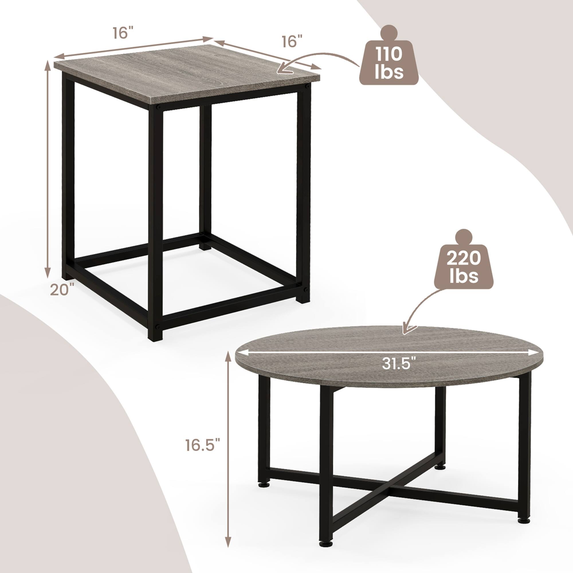 The text on the image reads: "16" 16" 110 lbs 20" 220 lbs 31.5" 16.5"". This information is likely related to the dimensions and weight capacities of the two tables. The first table is 16 inches wide and 16 inches deep, with a weight capacity of 110 pounds. The second table is 20 inches wide and 220 pounds in weight capacity. The third table is 31.5 inches wide and 16.5 inches deep, with a weight capacity of 16.5 pounds.