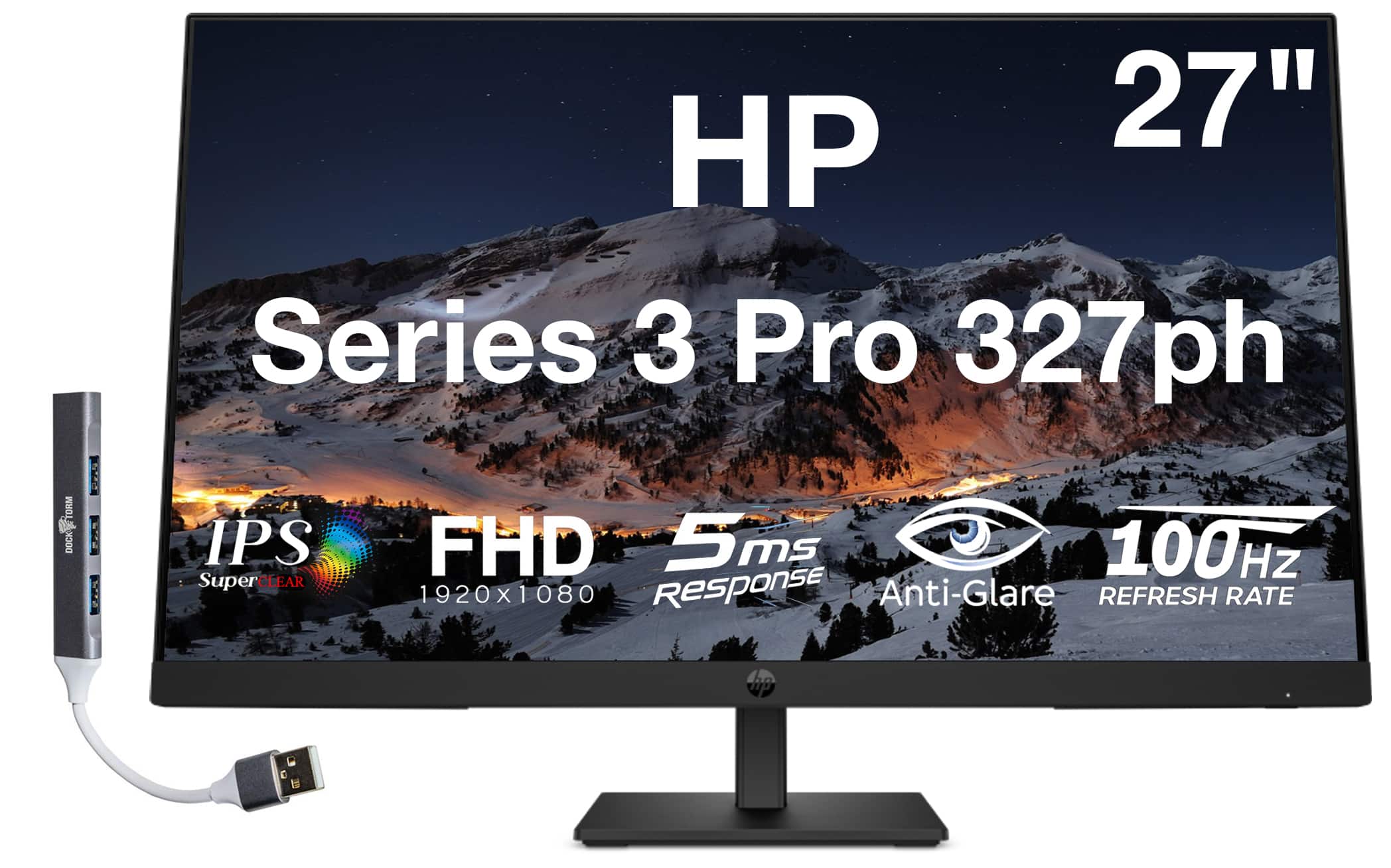 HP - Series 3 Pro 327ph 27" FHD IPS Monitor, Anti-Glare, Flicker Free, Displayport, HDMI & DKZ Hub (B0CG8UT#ABA) - Black