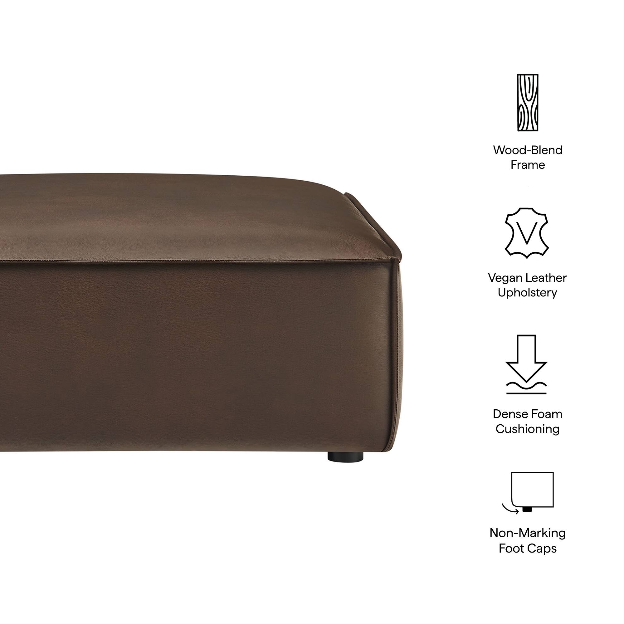Wood-Blend Frame  
Vegan Leather Upholstery  
Dense Foam Cushioning  
Non-Marking Foot Caps