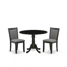 East West Furniture - 3-Piece Dining Set Includes a Dining Table with Drop Leaves and 2 Dark Gotham Grey Linen Fabric - Multi-Color