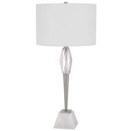 Manhattan Lane - 32 Inch Table Lamp with Drum Shade, Marble Base, Brushed Steel - Chrome, White