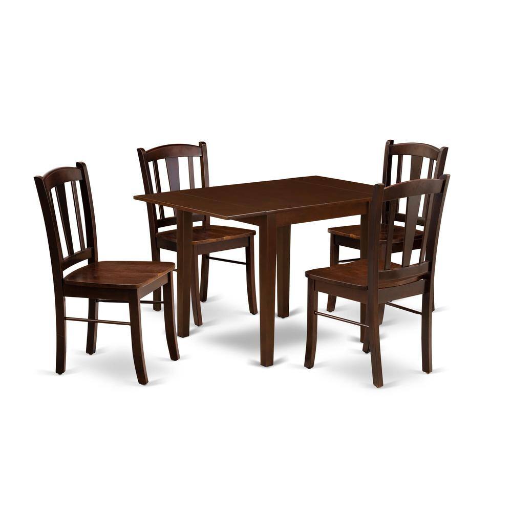 Alt View 4. East West Furniture - NDDL5-MAH-W - 5-Piece Kitchen Dining Room Set- 4 Mid Century Chair with Wooden Seat and Slatted Chair Back - Dropleafs - Mahogany.