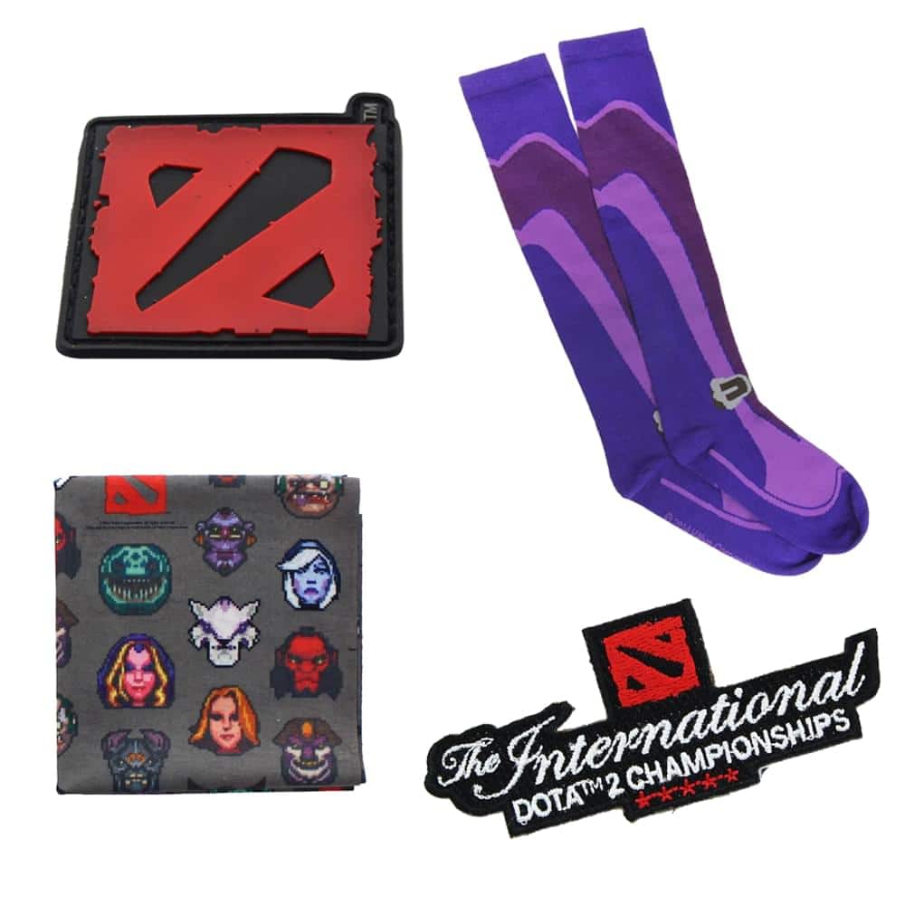 Toynk - Dota 2 Gift Set: Logo Patch, Self Adhesive Patch, Bandana, & Knee-High Socks - Red