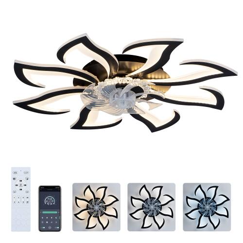 Alt View 5. LUCKY ONE - 32" Low Profile Ceiling Fan with Light Remote 8 Blades DC Motor - Matte Black.