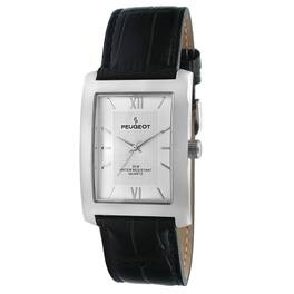 Peugeot - Men's 30X40mm Tank Shape Watch with leather Strap - Silver