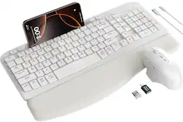 PRIMEPLUS - Wireless Keyboard & Mouse Combo, 30dB Quiet Ergonomic Keys & Palm Rest, Dual-System for Mac/Windows - Cloudy White
