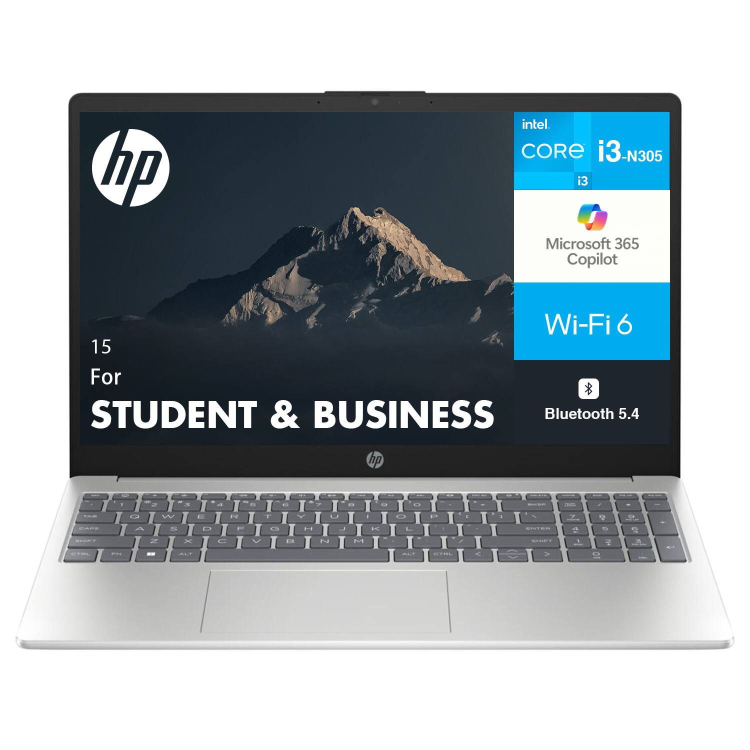 hp intel CORE i3-N305 i3 Microsoft 365 Copilot Wi-Fi 6 15 For STUDENT & BUSINESS Bluetooth 5.4