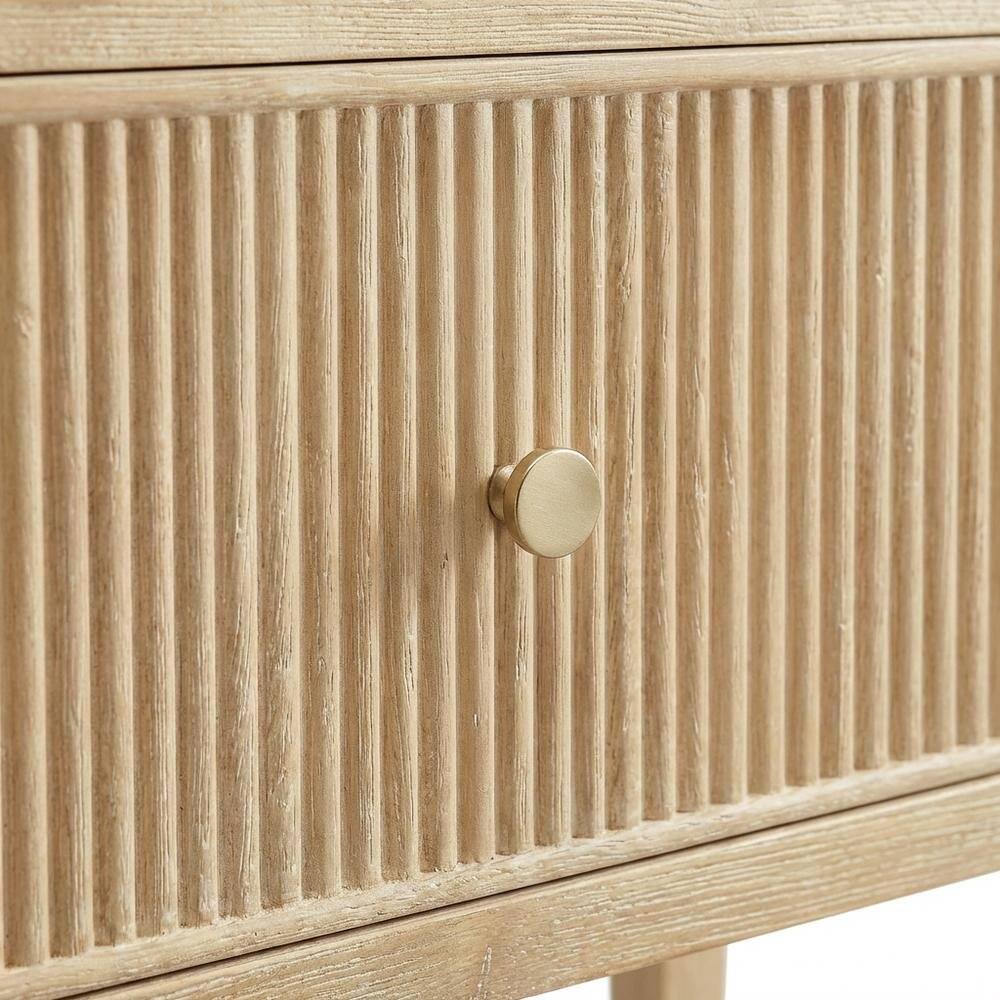 Back. FurniFact - Wood Nightstand with Gold Hardware, Coastal, Scandinavian Style, Single Drawer - Brown.
