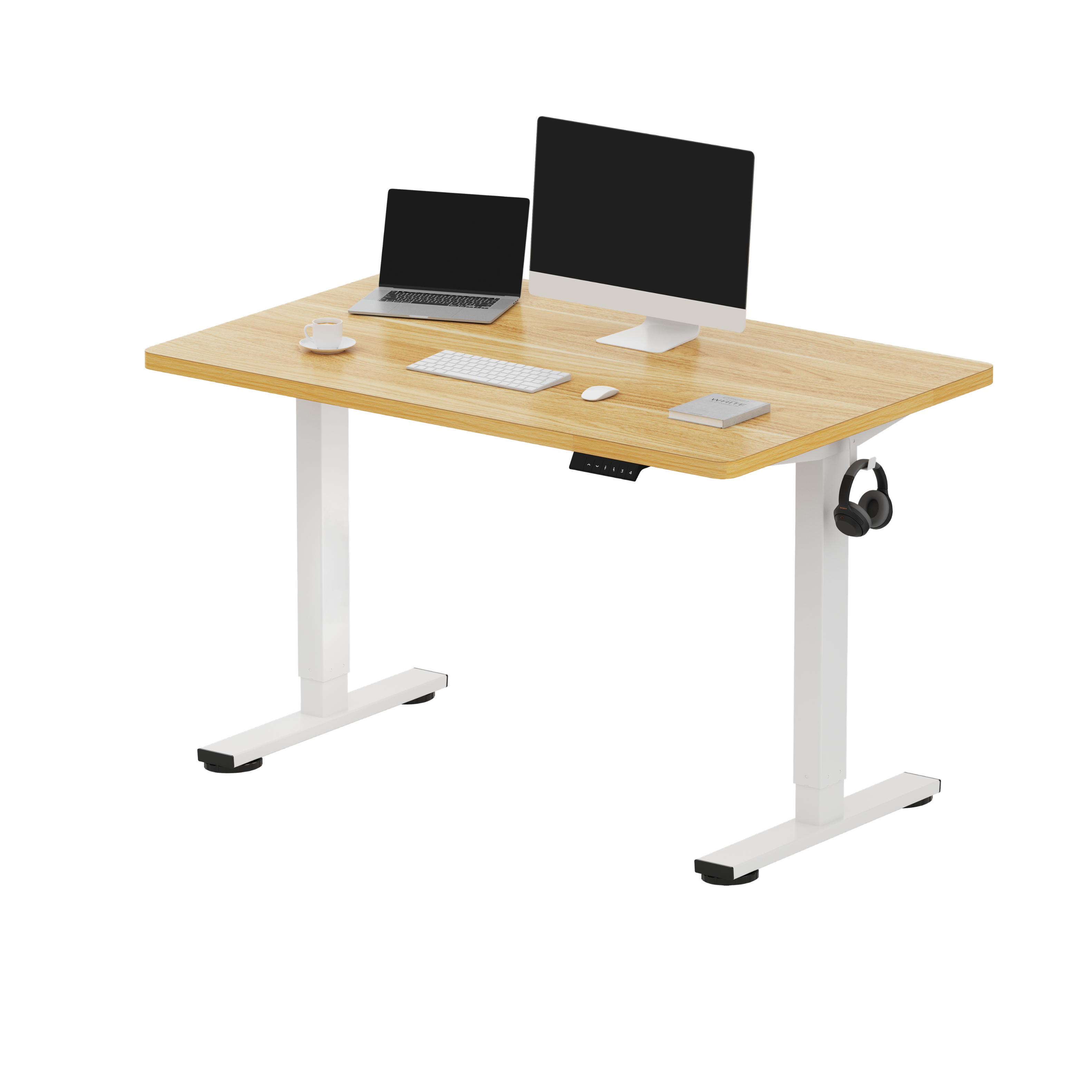 FlexiSpot - E2 48''W x 30''D Electric Adjustable Standing Desk Chipboard, /White - Maple