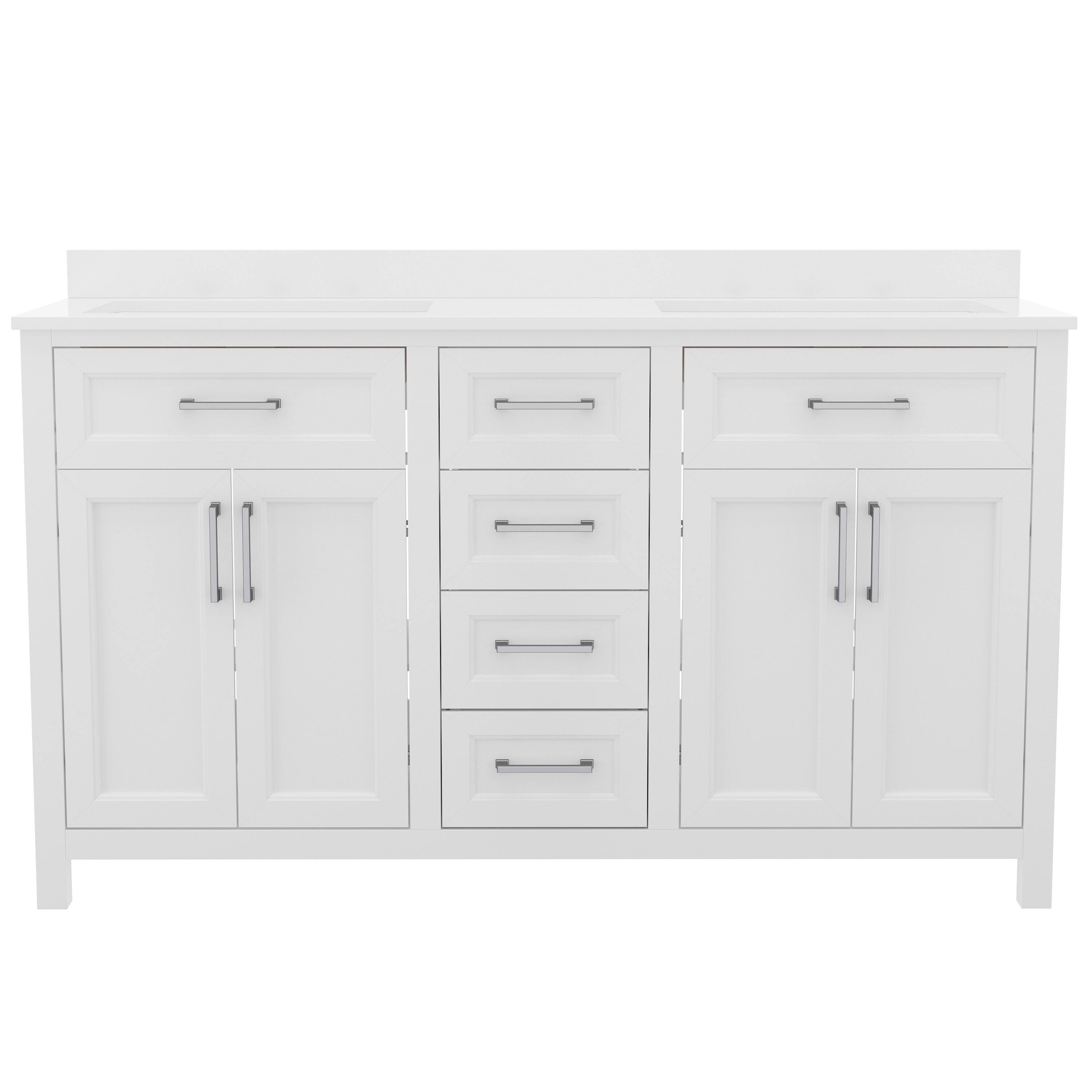 Angle. Flash Furniture - Vega 60 Inch Bathroom Double Vanity with 2 Sinks, 2 Storage Cabinets with Soft Close Doors and 6 Drawers, Carrara Marble - White.
