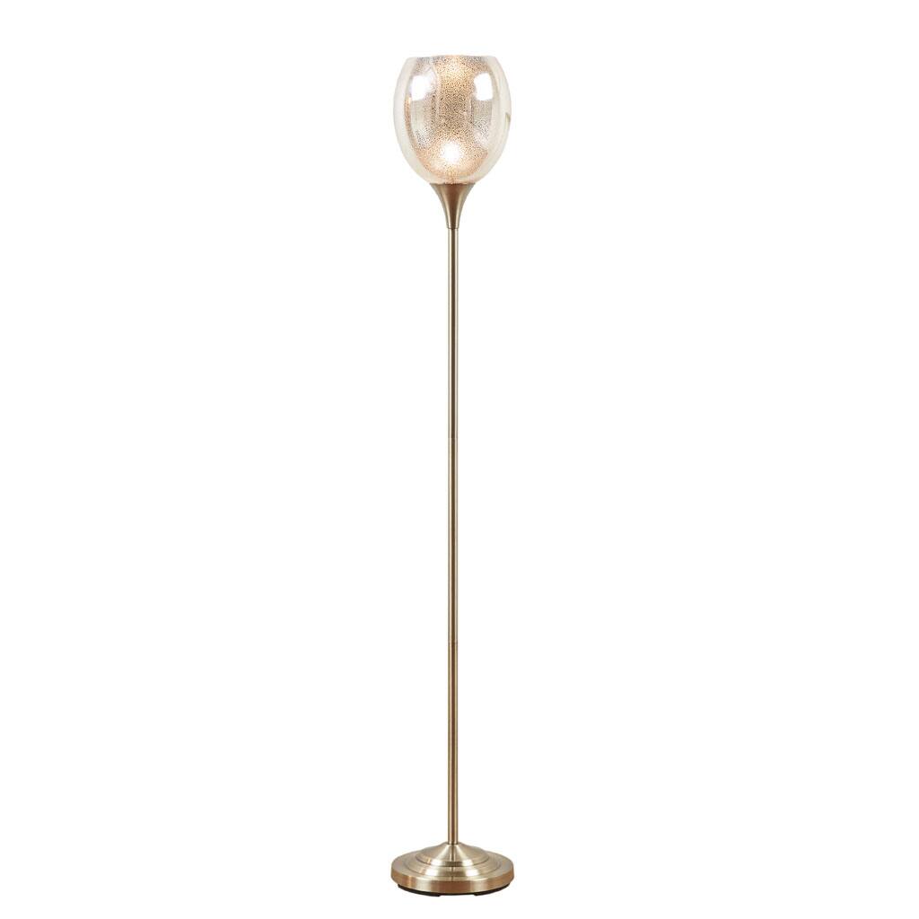 Alt View 1. APRILSOUL - Uplight Floor Lamp with Mercury Glass Shade - Antique Brass.