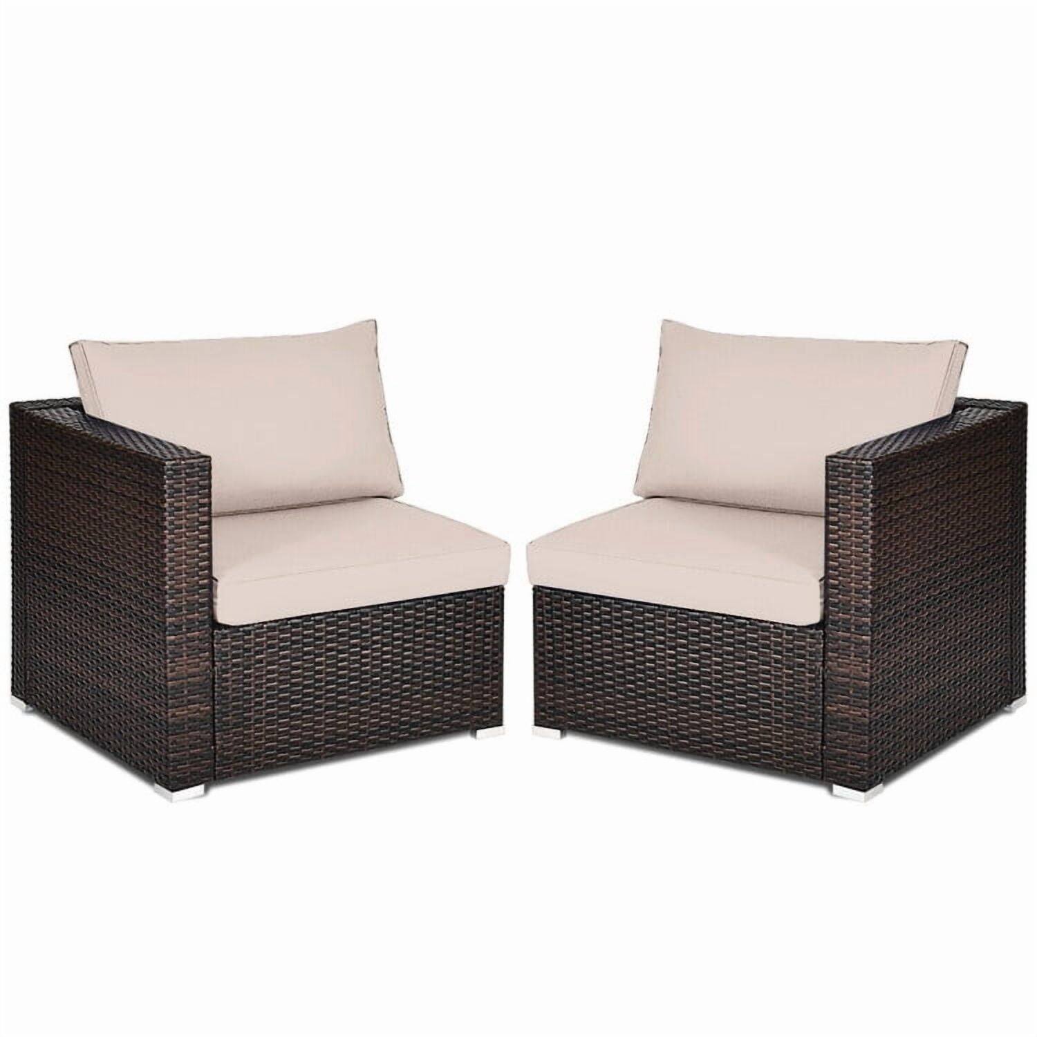Back. Kadyn - 2 Pcs Patio Rattan Sectional Conversation Sofa Set-Beige, Patio Seating Conversation - Brown.