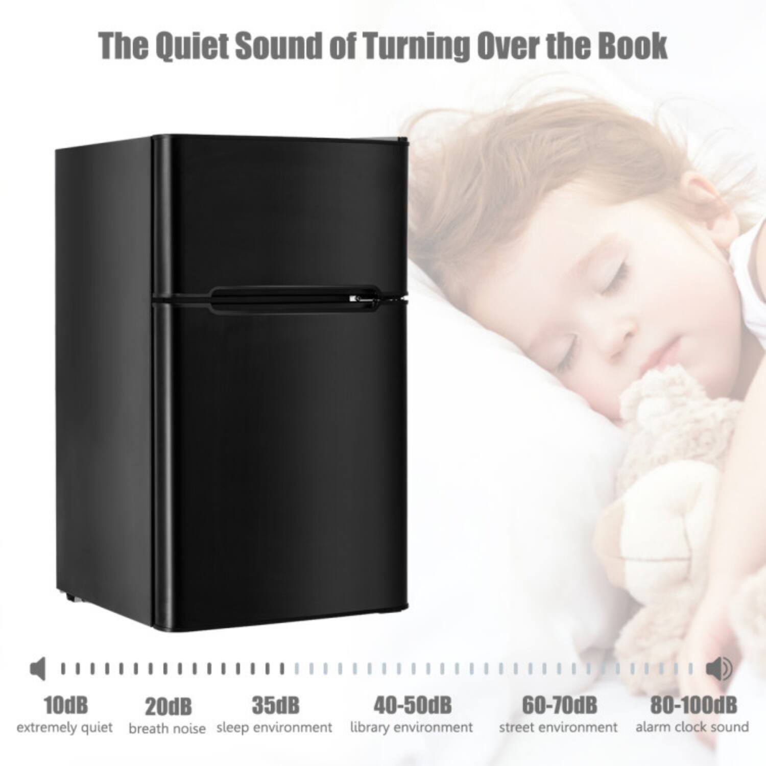 The Quiet Sound of Turning Over the Book

10dB - extremely quiet  
20dB - breath noise  
35dB - sleep environment  
40-50dB - library environment  
60-70dB - street environment  
80-100dB - alarm clock sound