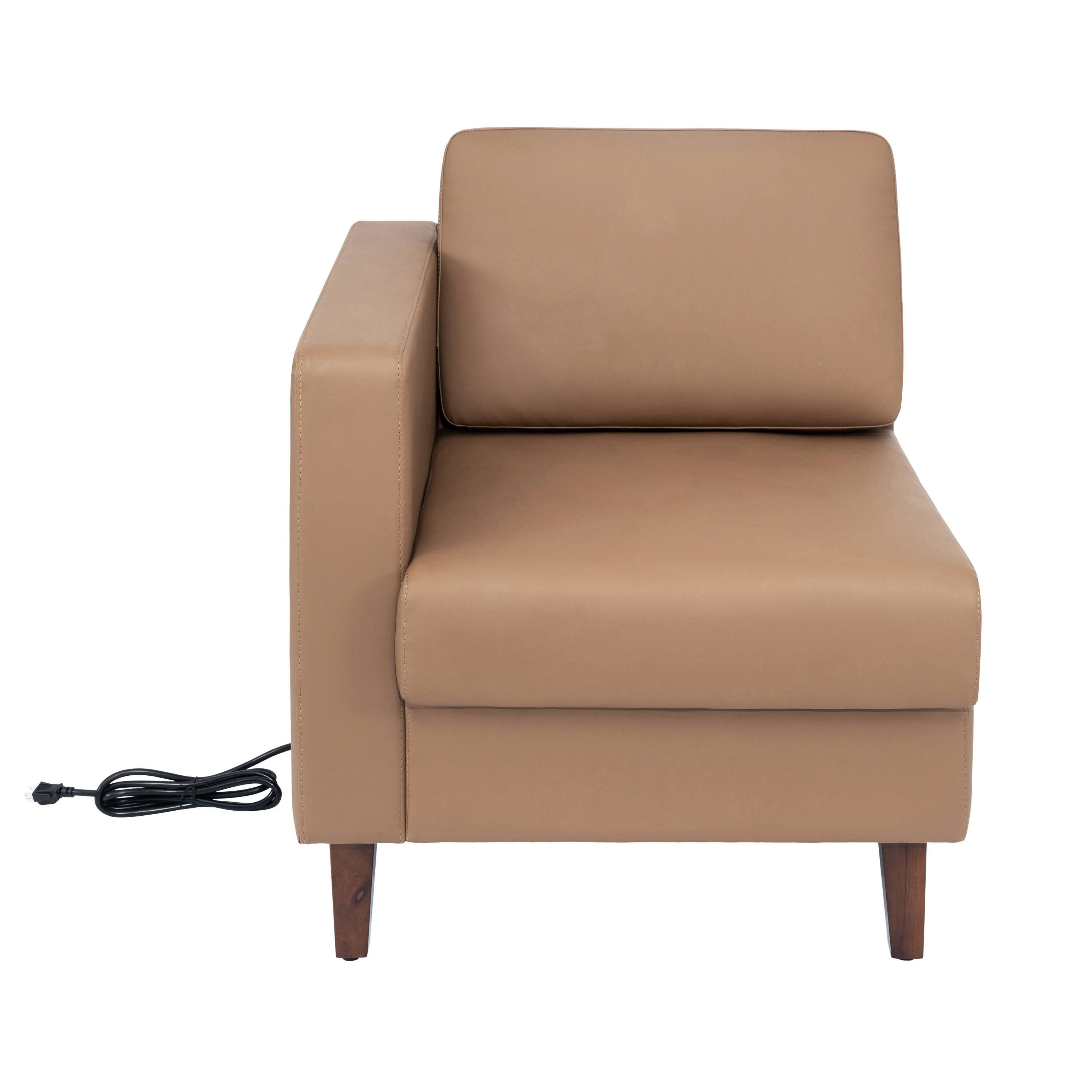 Angle. Flash Furniture - HERCULES Artemis Cognac LeatherSoft Left Arm Reception Chair, 2 AC Outlets/1 USB/1 USB-C Ports and Wooden Walnut Legs wi - Brown.