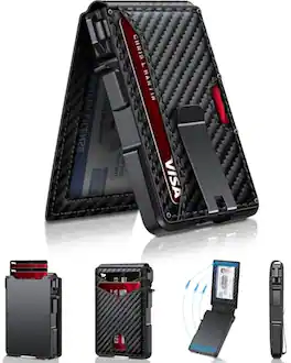 Vulpecula Spade - Wallet for Men, Mens Minimalist Wallet 9-13 Cards, Slim Compact Wallet with Money Clip & ID Window, RFID Blocking Smart - Carbon Fiber