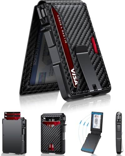 Vulpecula Spade - Wallet for Men, Mens Minimalist Wallet 9-13 Cards, Slim Compact Wallet with Money Clip & ID Window, RFID Blocking Smart - Carbon Fiber
