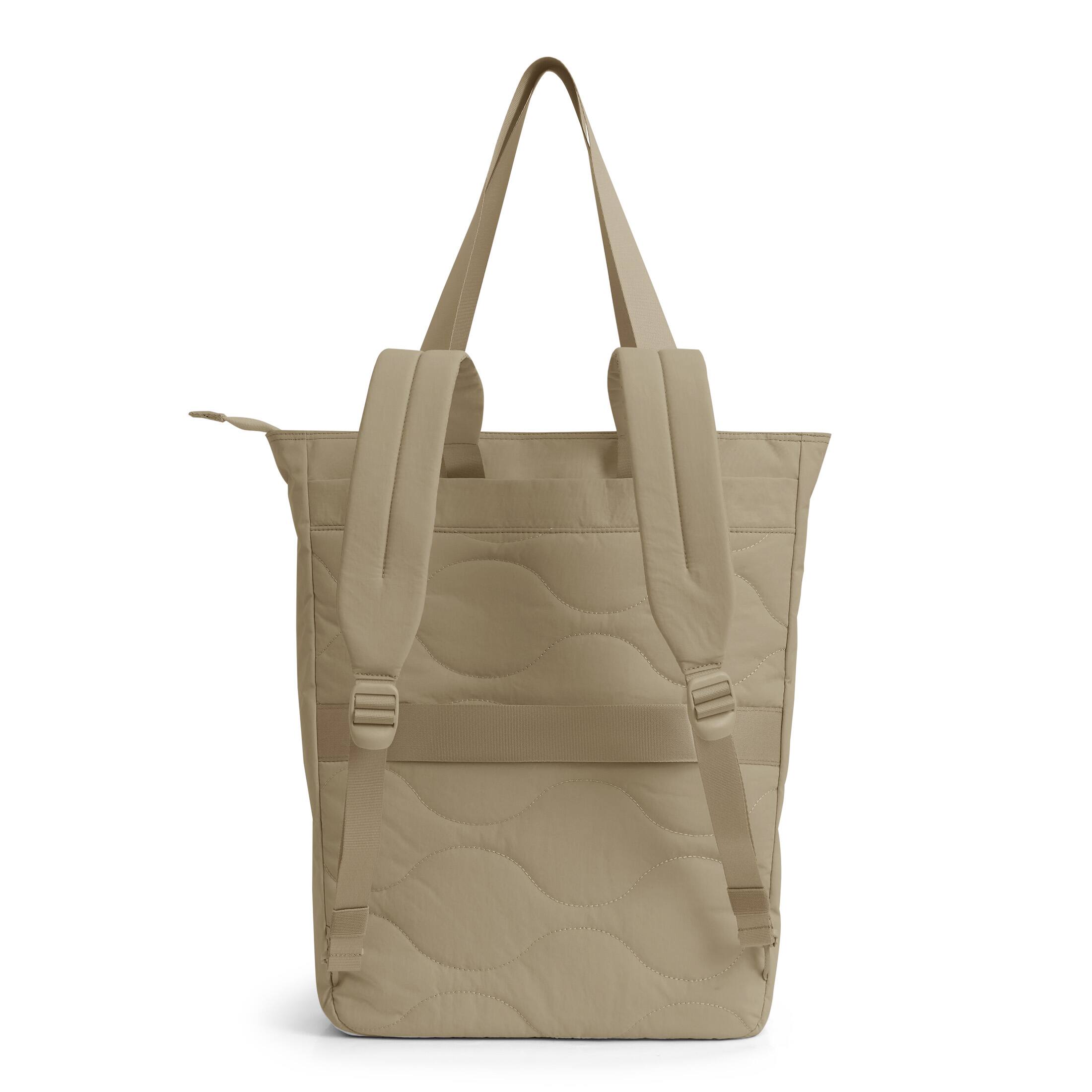 Back. Bagsmart - Paz 20L Totepack, Convertible Backpack with Hidden Straps & 15.6" Laptop Compartment for Commute & Travel - Khaki.
