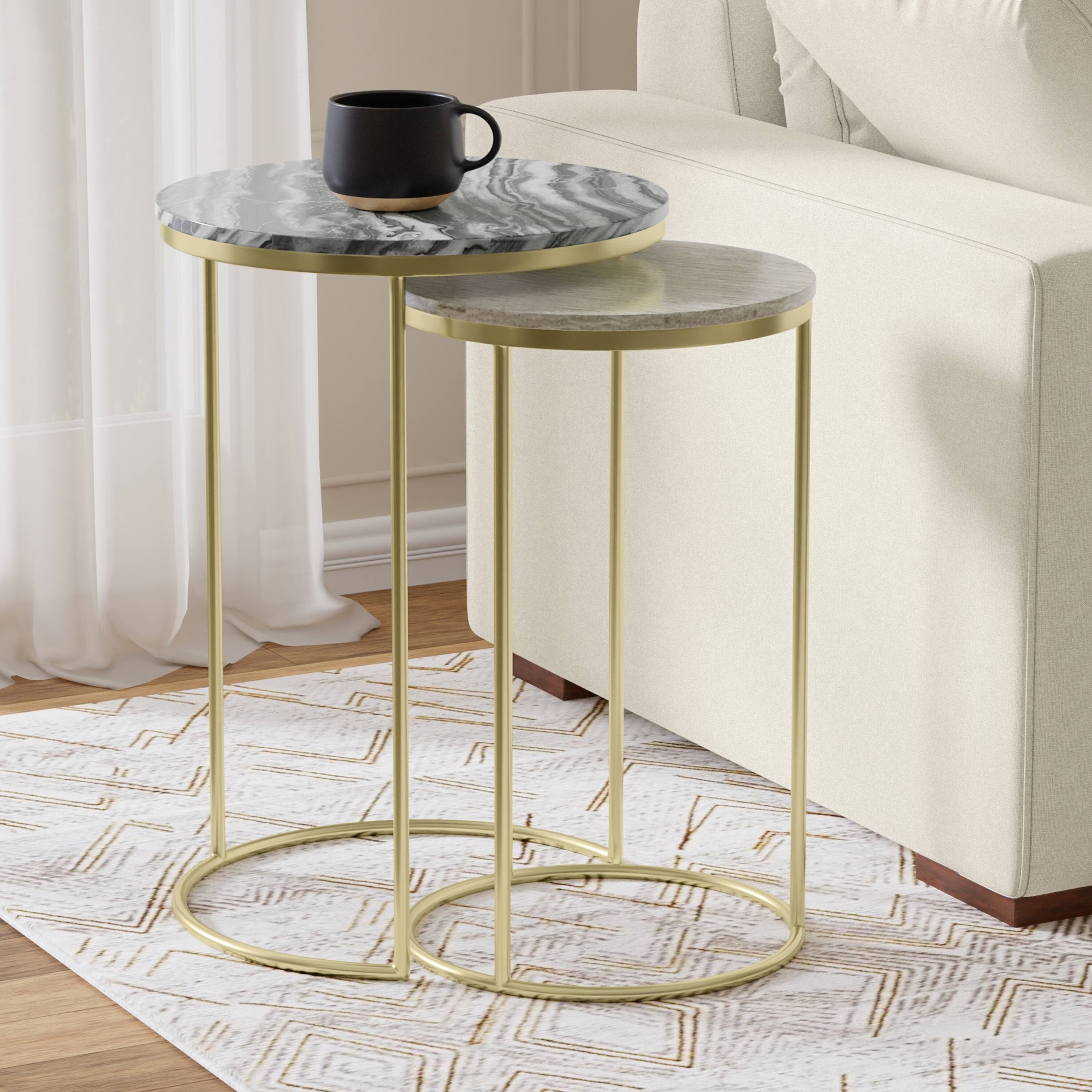 Angle. Simpli Home - Ashley Modern Contemporary 16 inch Wide Metal 2 Pc Nesting Table in Gold , Fully Assembled - Gold.