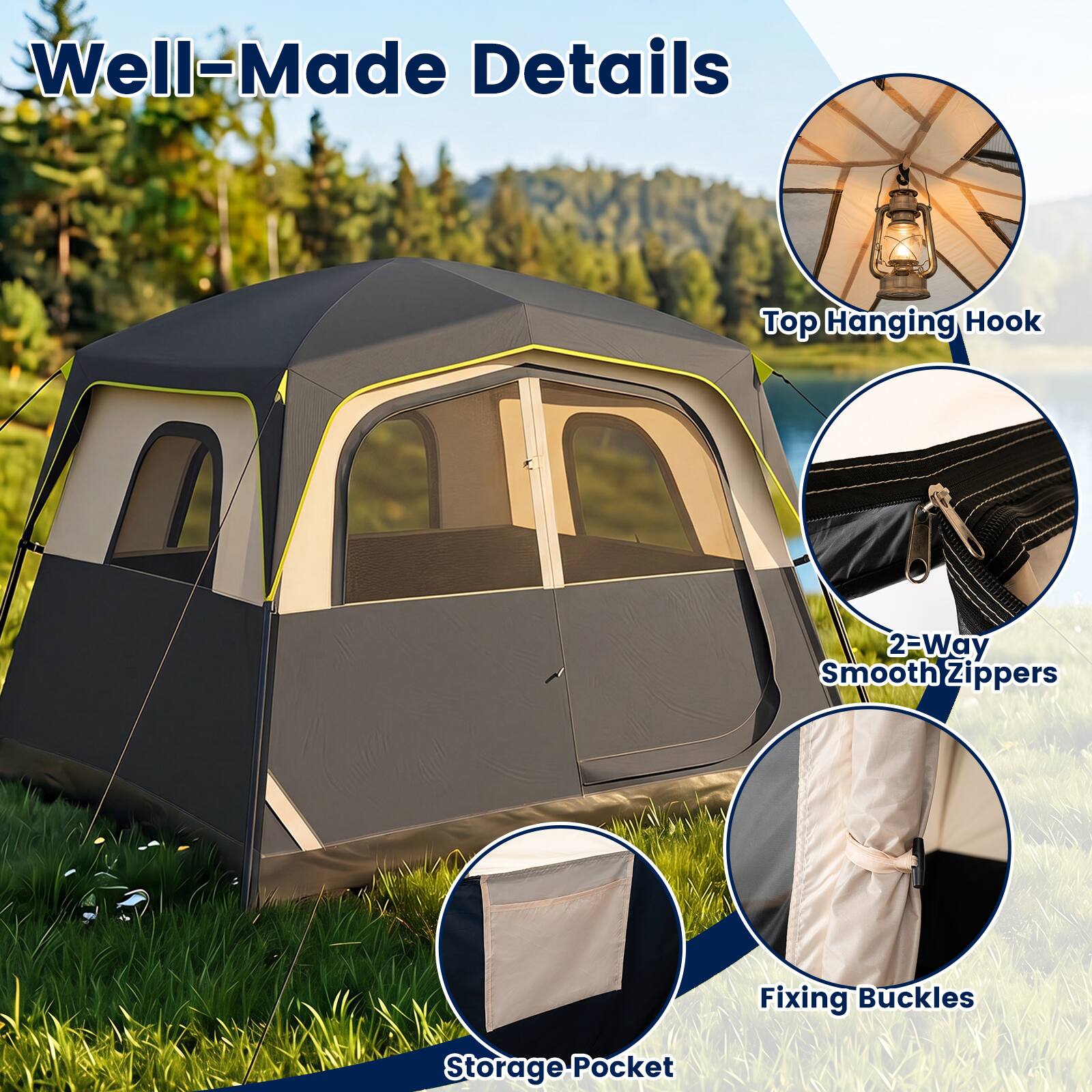 Well-Made Details

- Top Hanging Hook
- 2-Way Smooth Zippers
- Fixing Buckles
- Storage Pocket