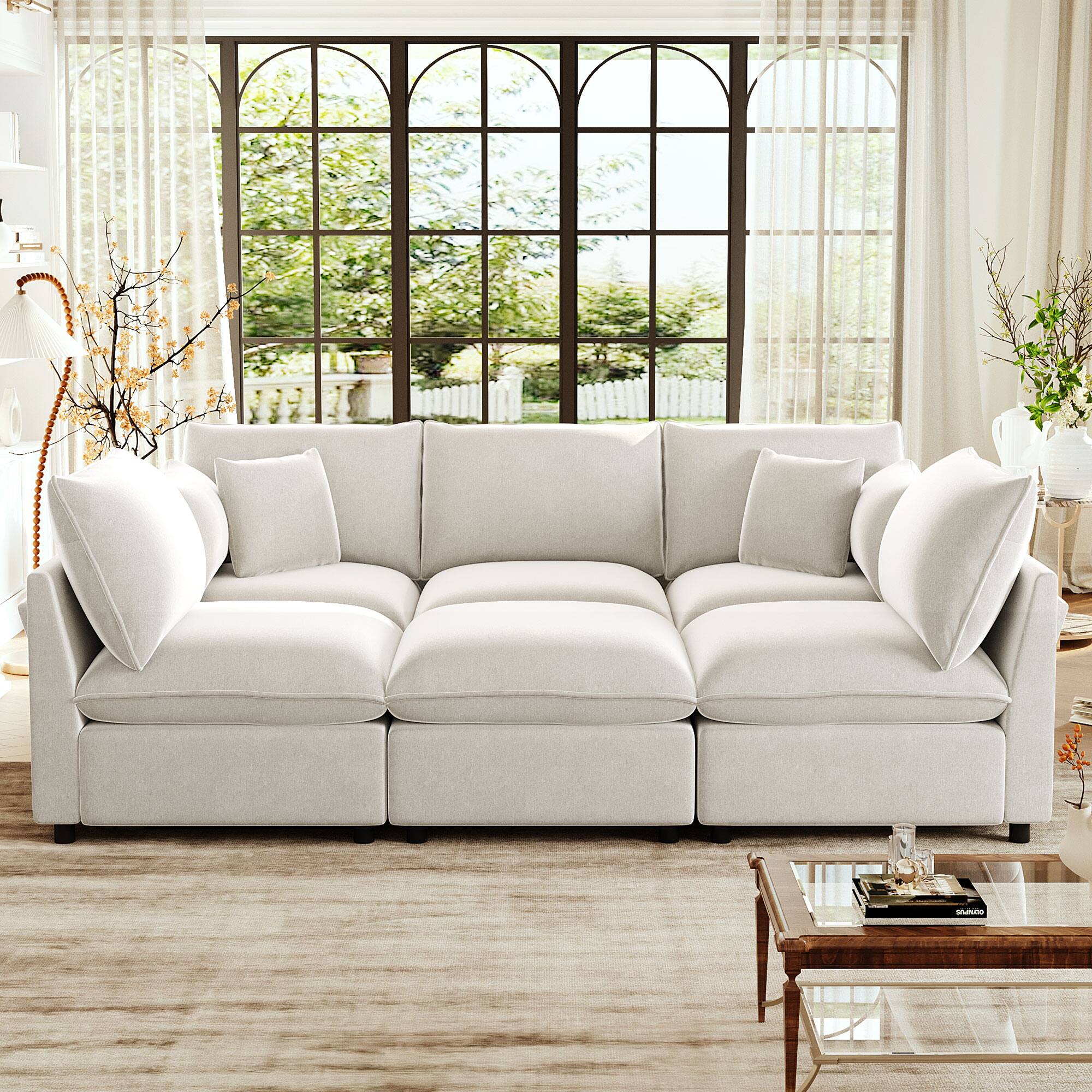 Angle. Whisen - Modular Sectional Sofa U-Shaped Couch with Ottoman, Storage Armrests and USB Ports - Beige.